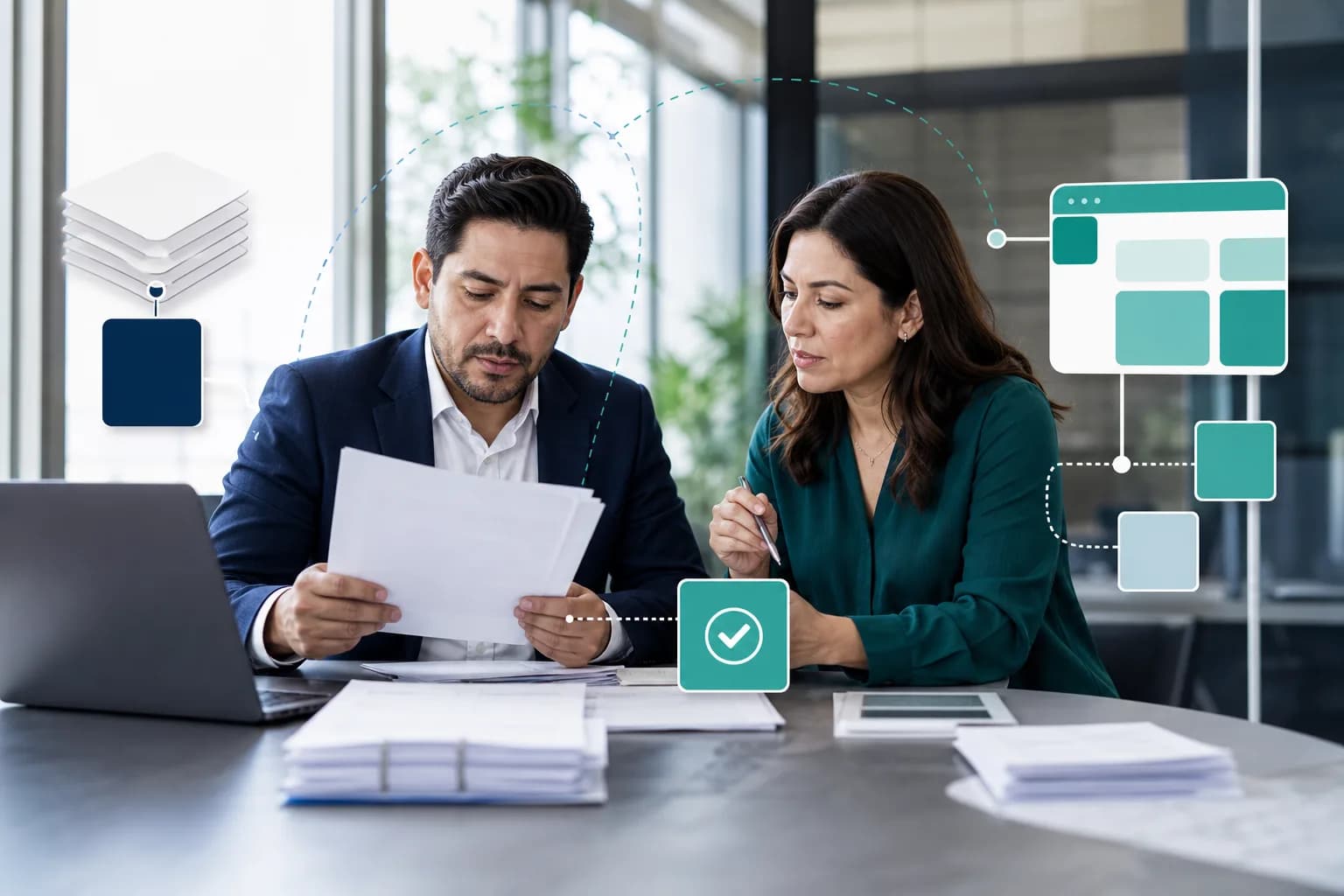 Finance and operations leaders review contracts and delivery evidence alongside an ERP to identify services awaiting billing.